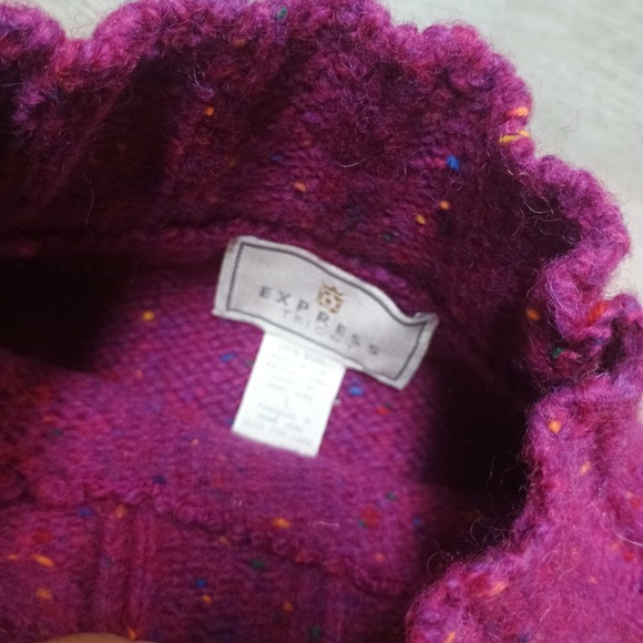 Y2K Express Tricot 100% Wool Pink Turtle Neck Fair Isle Snowflake Sweater Large - Picture 3 of 6
